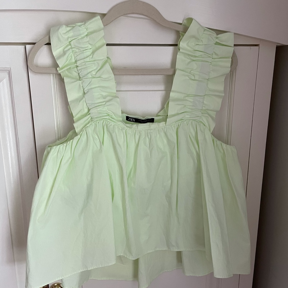 Zara Pale Green Ruffle Top Size Medium